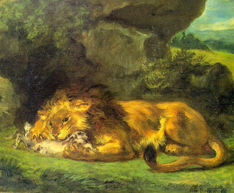 Eugene Delacroix Lion with a Rabbit Spain oil painting art